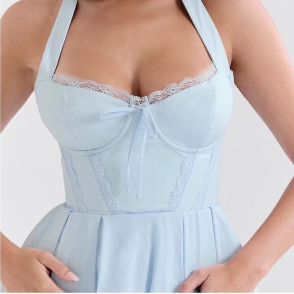 House of CB Harriet Bluebell Cotton Halter Mini Dress S - Picture 6 of 13